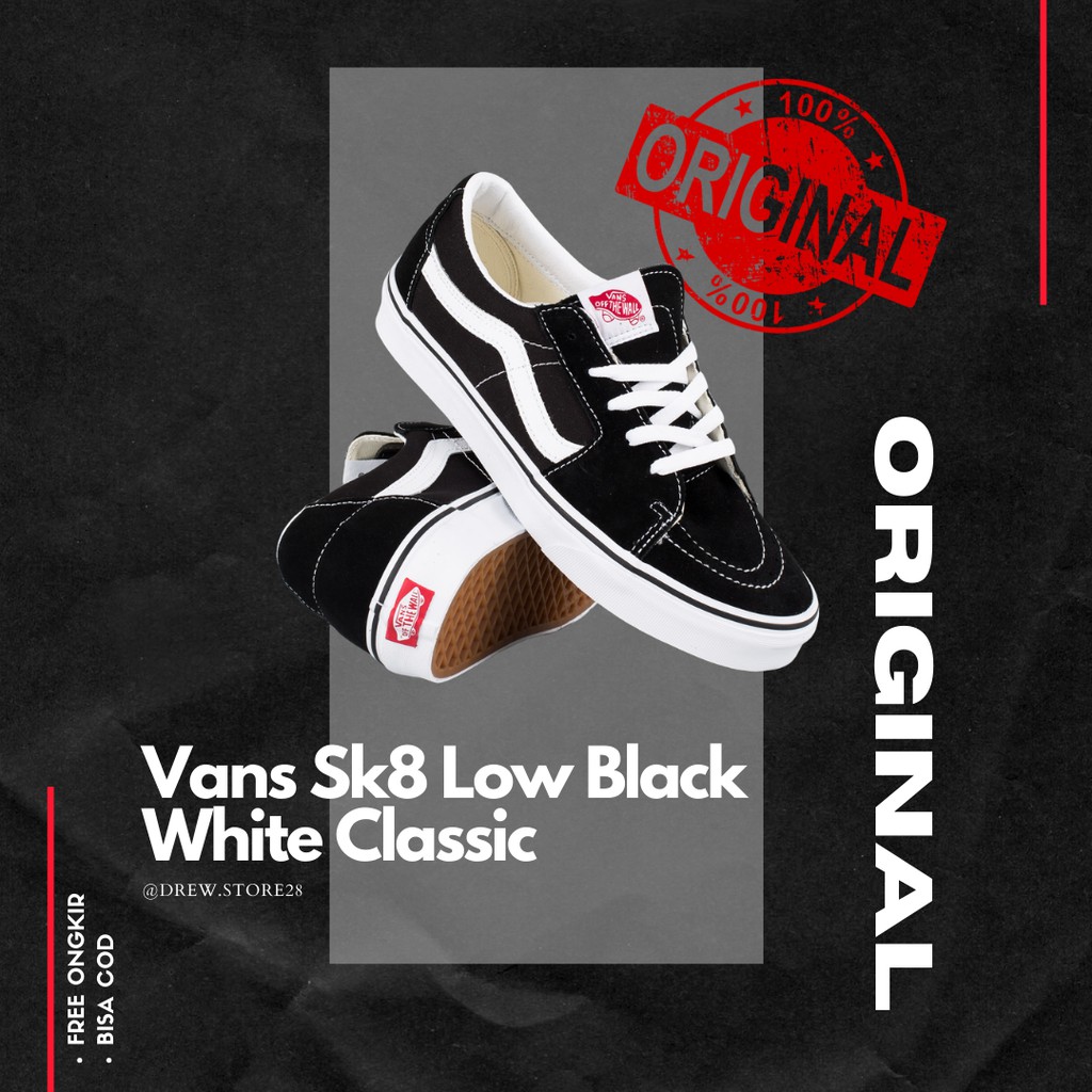 Vans Sk8 Low Black White Classic Original Sepatu Vans Sk8 Black Original Vans Pria/Wanita Murah