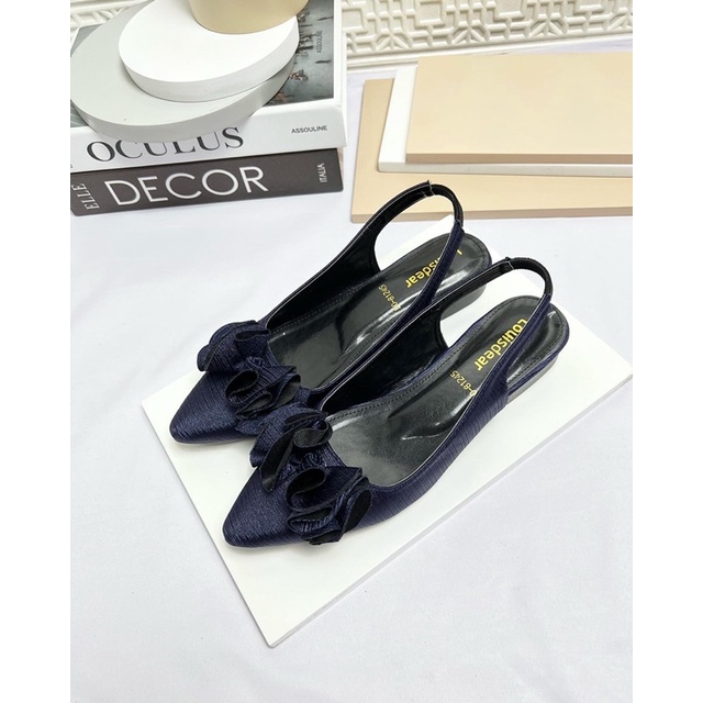 sepatu flat shoes wanita terbaru kekinian pesta LOUISDEAR sepatu flat heel 2 cm bahan satin hbm tali belakang B46