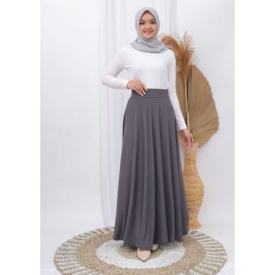 Rok Payung Panjang Wanita Rok Lebar-Dark Grey