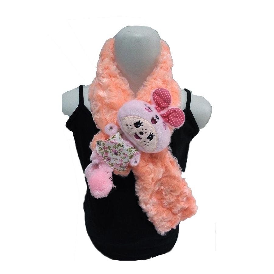 Syal Anak Bulu Aplikasi Boneka Kelinci - Biru/Pink/BW/Orange