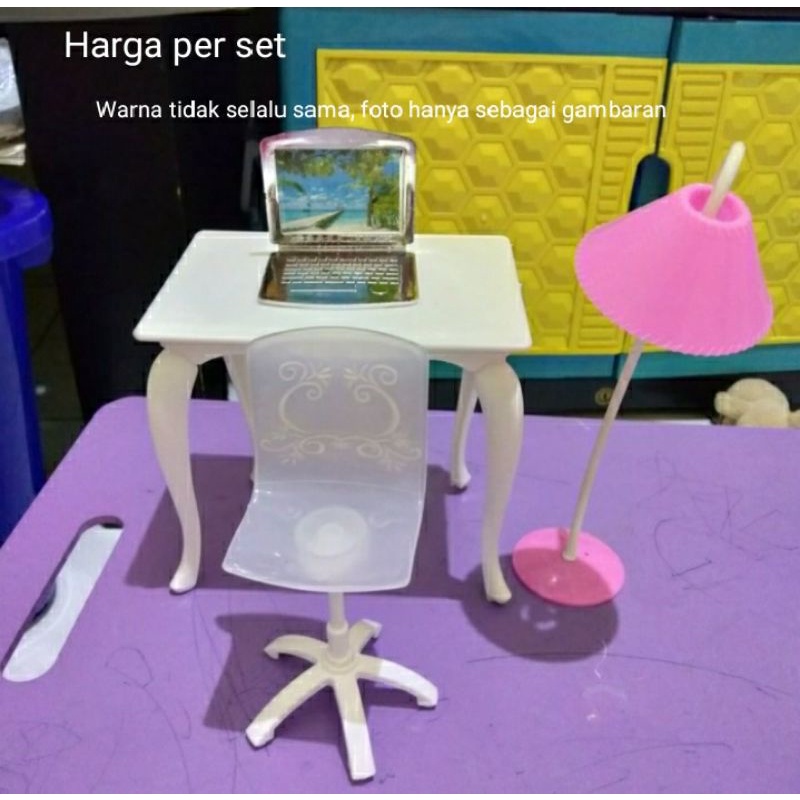 Miniatur Meja Komputer Mainan Meja Komputer Boneka Barbie