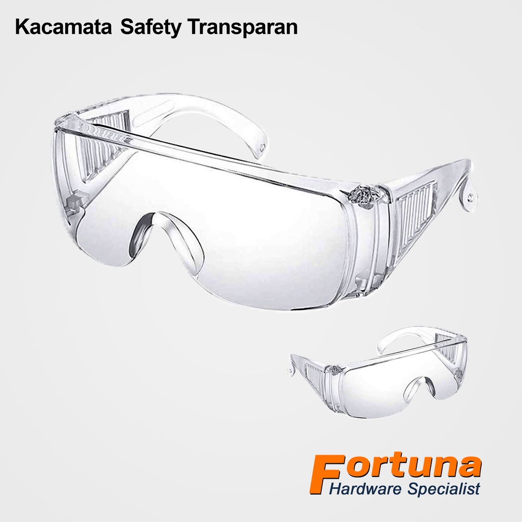 Kacamata Safety Glass Putih Transparan | Kacamata Anti Virus |  Anti Debu | Kacamata Tukang