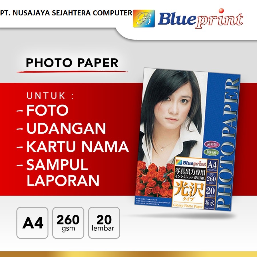 

Kertas Foto / Kertas Glossy / Glossy Photo Paper BLUEPRINT A4 260 gsm