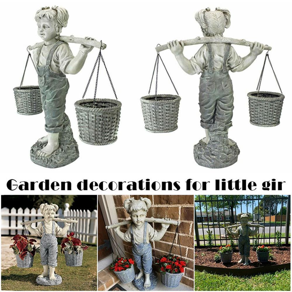 R-FLOWER Patung Taman Gadis Kecil Pola Gadis Dekorasi Halaman Mini Baru Garden Decor