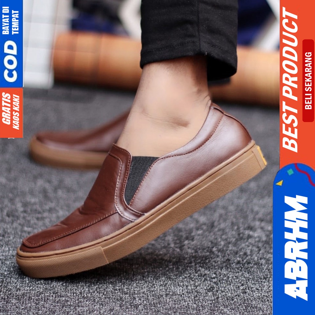 Abrhm Manji - Sepatu Slip On Pria Casual Kulit Asli