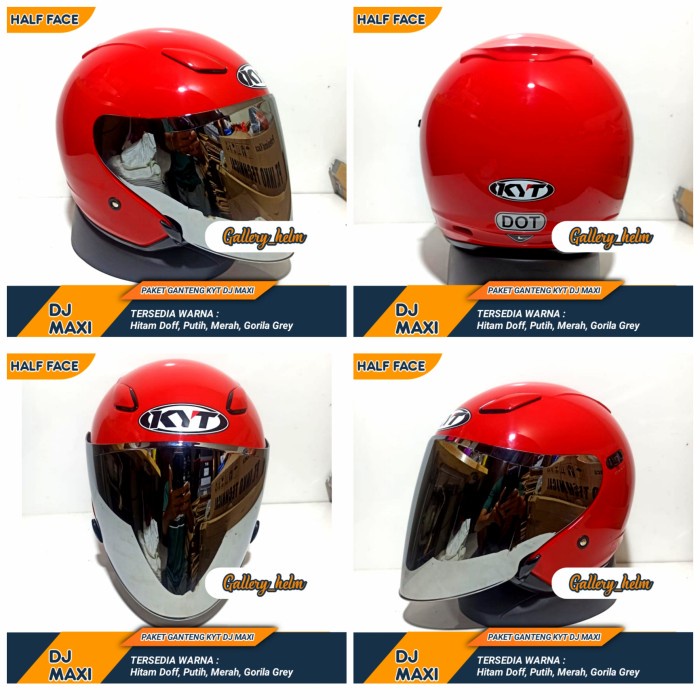 Helm Kyt Dj Maxi Merah Solid | Helm Half Face Double Visor | opsi pilihan KYOTO