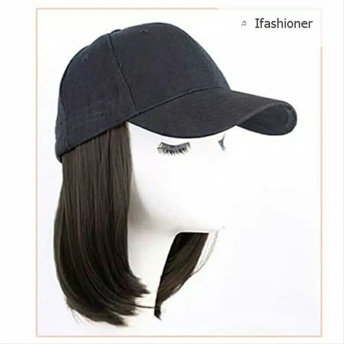 Topi baseball wig pendek 25-30cm rambut estension palsu ACC