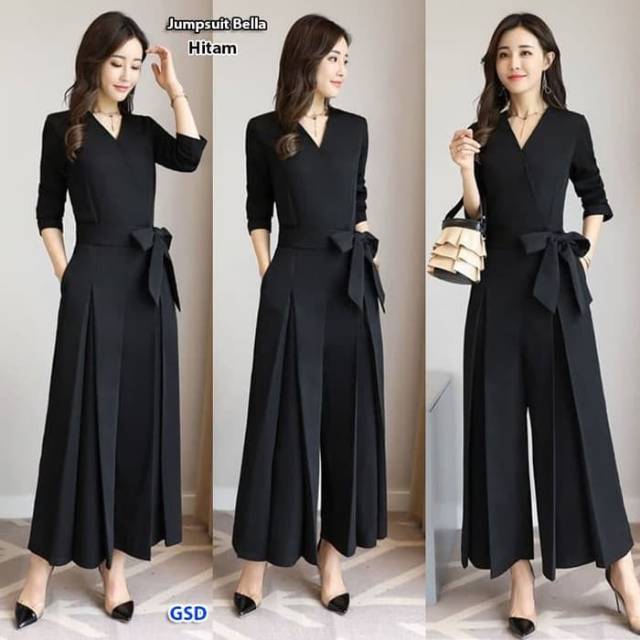 Long jumpsuit bella hitam/jumpsuit kulot wanita/jumpsuit casual fashion cew