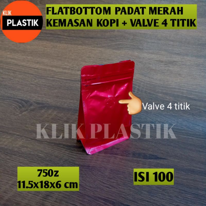 isi 100 Flatbottom Merah Doff 750gram+Valve Kemasan Kopi plastik klip KPACK