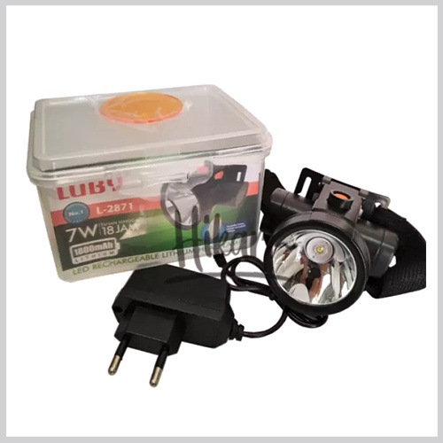 Senter Kepala Luby 7 Watt L-2871 Headlamp LED Putih Free Filter Kuning Original