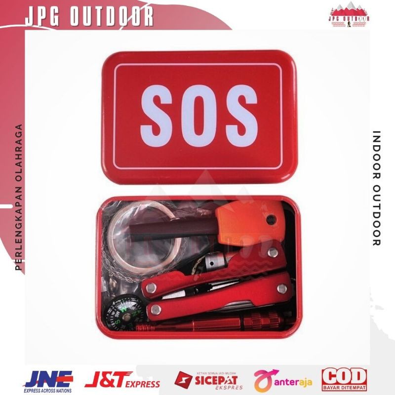 SOS Multitools 11 in 1 Survival Kit Portable Emergency 1 Set Perlengkapan Survival