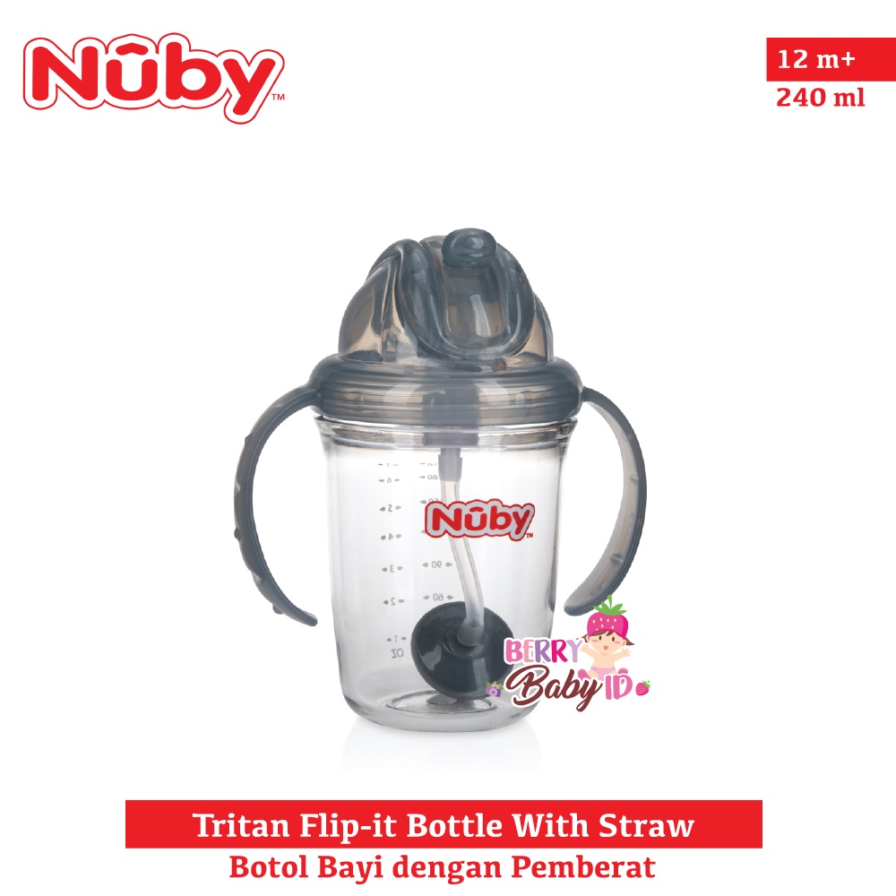 Nuby Tritan Flip It Bottle With Straw Botol Sedotan Bayi Training Cup Berry Mart