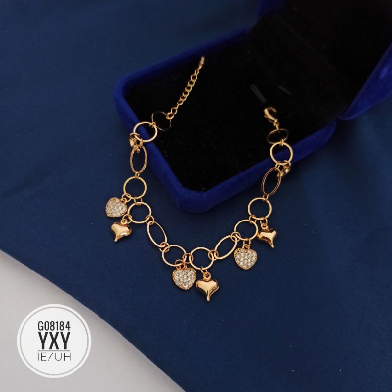 Gelang Yaxiya Rantai Oval Love Gold G08184
