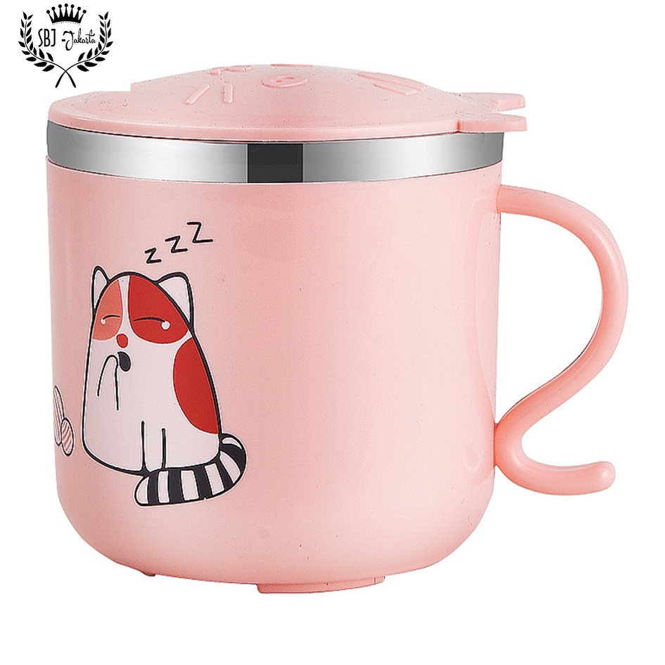 Cangkir Anak Gelas Mug 304 SUS Cute Cat Stainless 304 Anti Bocor 270ml