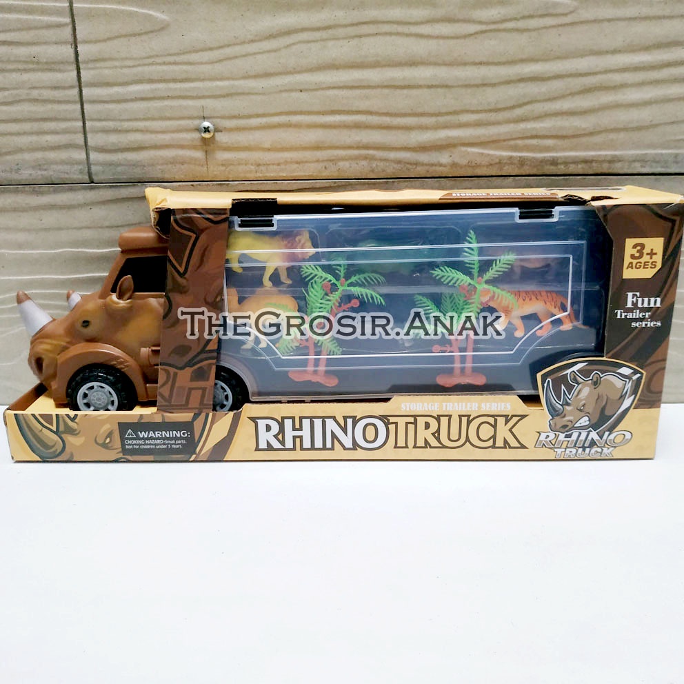 Rhino Truck Trailer Mainan Truk Hewan Liar Singa Gajah Badak