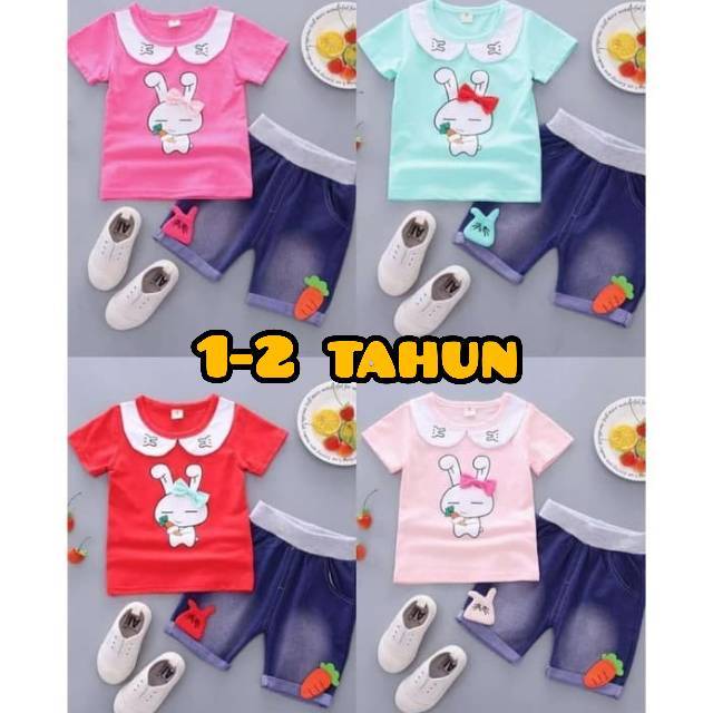 Setelan Bayi Perempuan 6-12 bulan 2 tahun Import Rabbit / Baju Anak Perempuan / Setelan Anak Perempu
