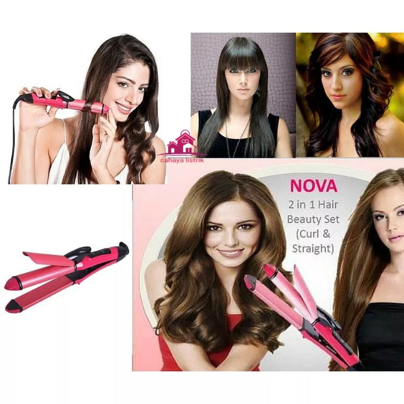 Catok nova mini 2in1 2 in 1 curly straight lurus keriting merk merek tipe nhc - 2009 rambut nhc-2009