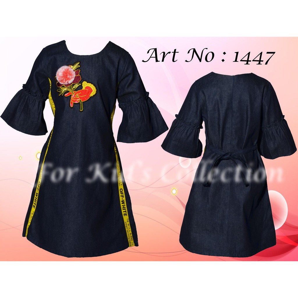 Dress Fashion Anak Perempuan Bahan Semi Denim Washing Dengan Bordiran