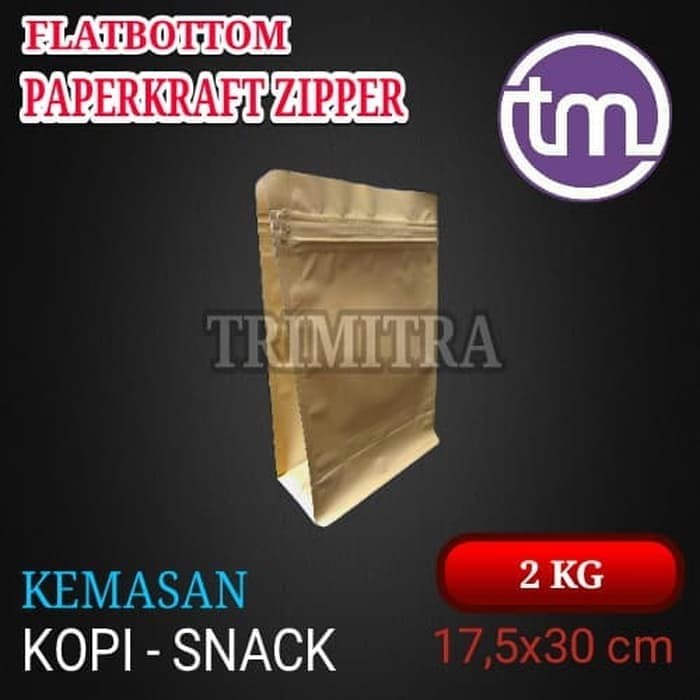 FLATBOTTOM 2 KG GUSSET KRAFT ECOPACK KEMASAN KOPI SNACK KLIP ZIPPER