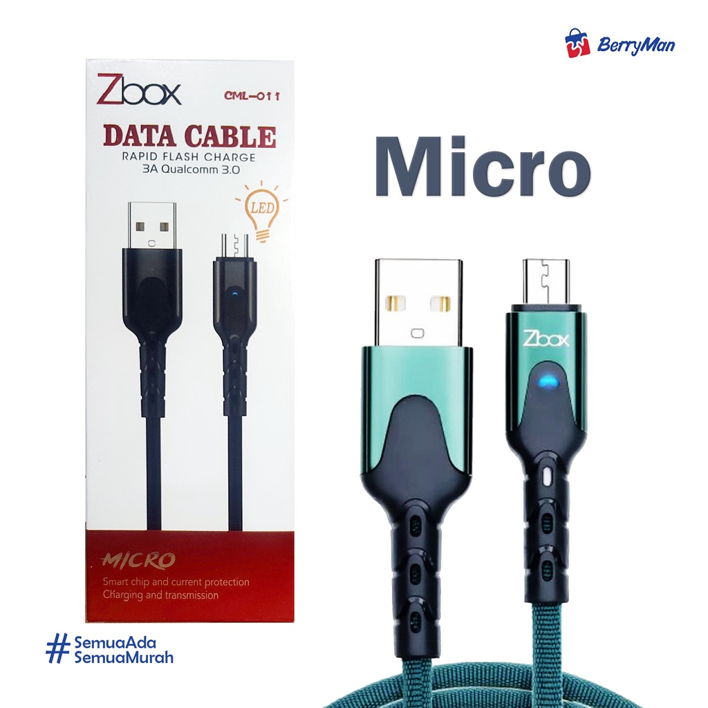 CML011 Kabel Data USB ZBOX CML-011 With LED MICRO / TYPE C PANJANG 1M FAST CHARGING 3a