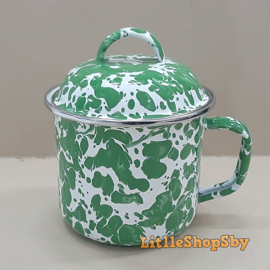 Cangkir Mug Gelas Enamel 12cm Hijau Blirik Loreng Marble Kuno