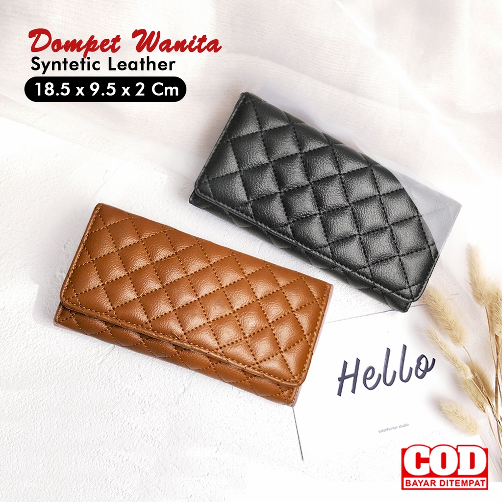 Dompet panjang wanita dompet polos kulit sintetis remaja tempat hp uang kartu koin dompet lipat cewek