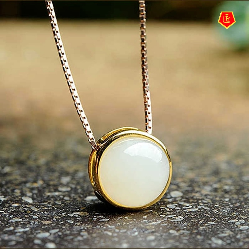 [Ready Stock]Hetian Jade Necklace Female 18K Gold Pendant Korean Style Temperament