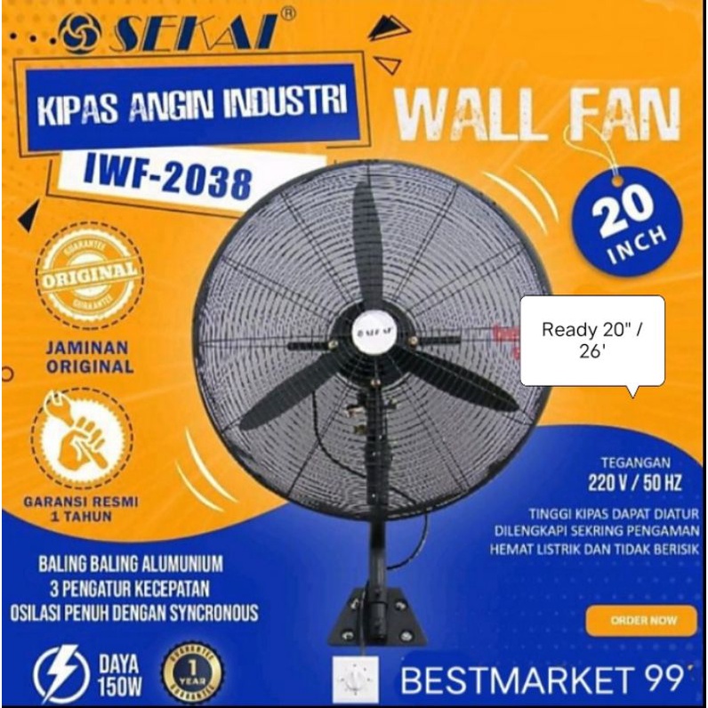 Kipas Angin Dinding Industri 20 / 26 inch SEKAI IWF 2038 /  2639