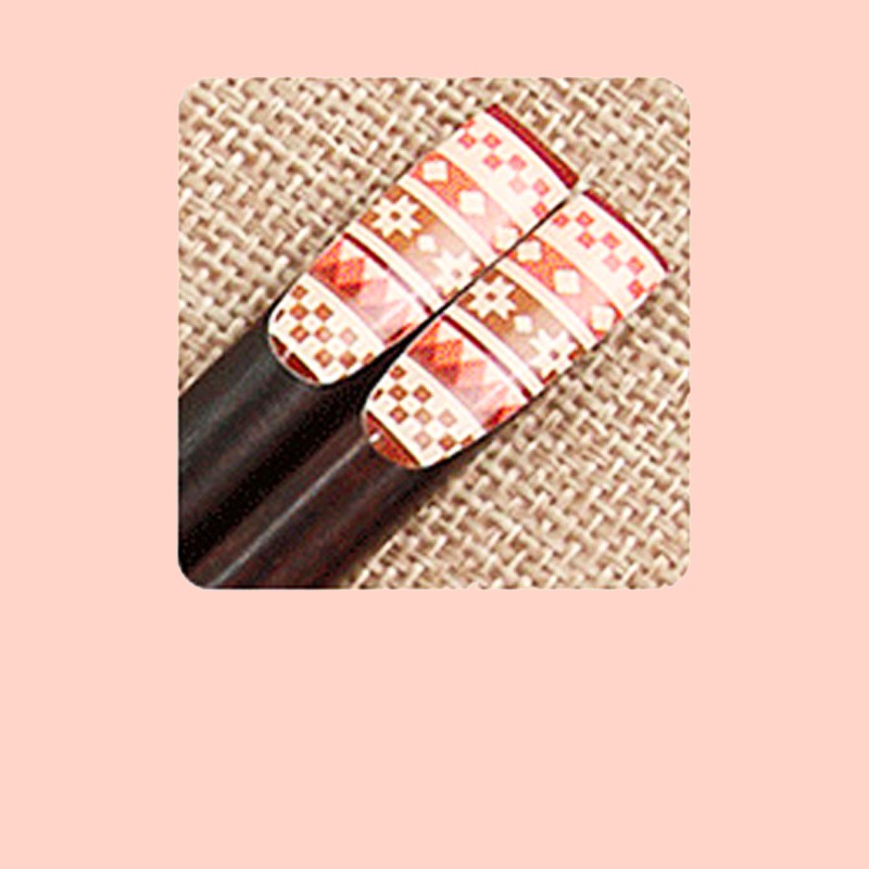 Sumpit makan kayu hitam motif artistik premium jepang awet unik premium tebal | MENDEKOR Tima-Ujung Motif Merah