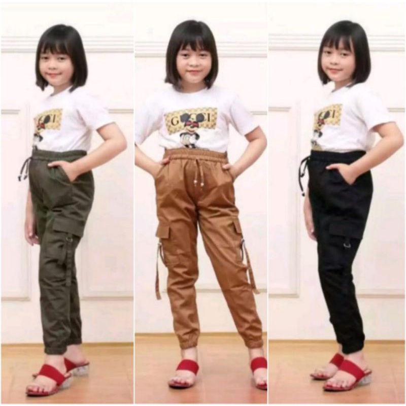 Celana panjang anak perempuan Jogger cargo 1-12 Tahun celana chinos anak perempuan