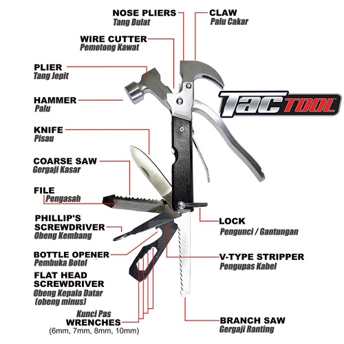 TANG SERBAGUNA TACTOOL 18 in 1- Palu Serbaguna Multifungsi Set Alat Tukang Praktis - Gergaji Obeng Pisau Mini Pembuka Botol Tang Kunci Pas