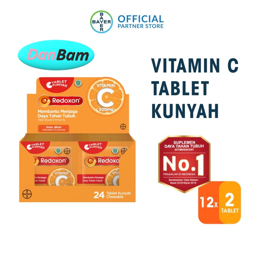 Redoxon Vitamin C 500mg Tablet Kunyah 2 Sachet x 12 Tablet