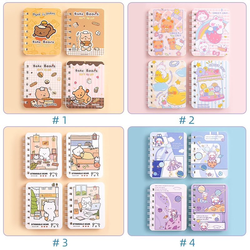 4pcs 80 Lembar A7 Buku Notebook / Catatan Mini Portable Motif Kartun Untuk Pelajar