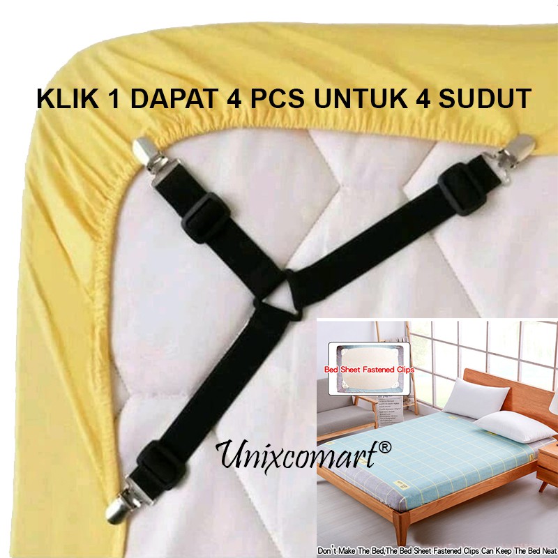 Penjepit Sprei Bed Sheet sudut Jepitan Seprai 4 in 1 Pengait Besi