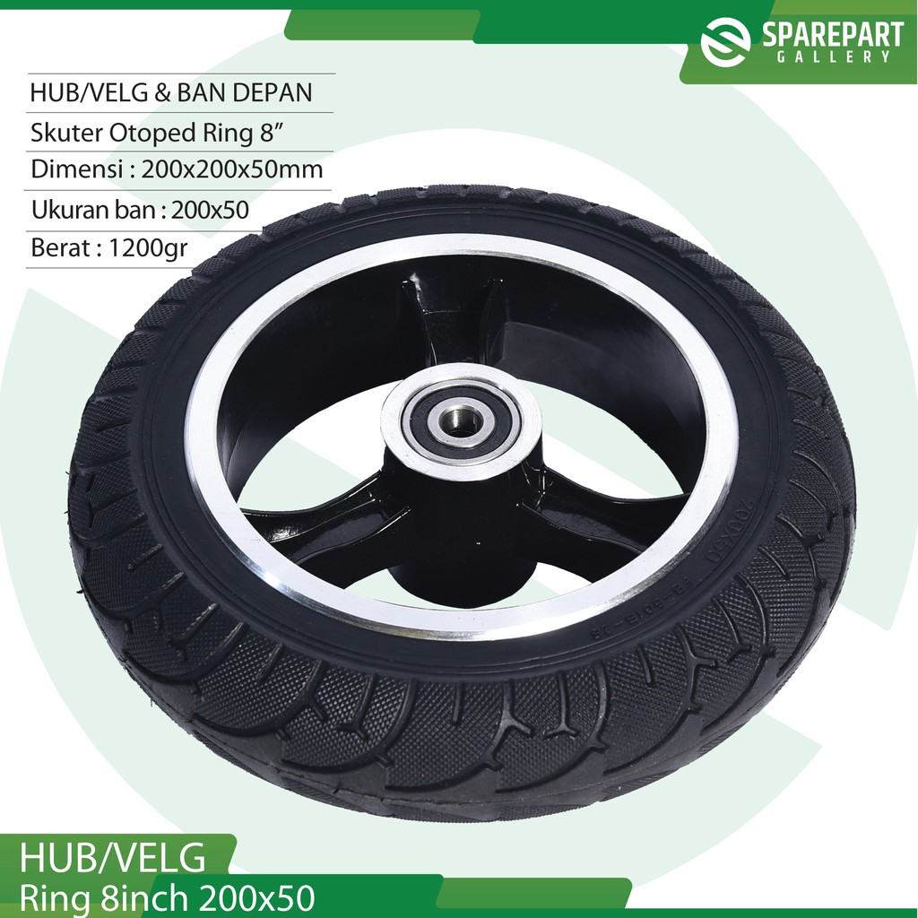 Hub / Velg dan ban depan 8inch 200x50 skuter otoped ring8