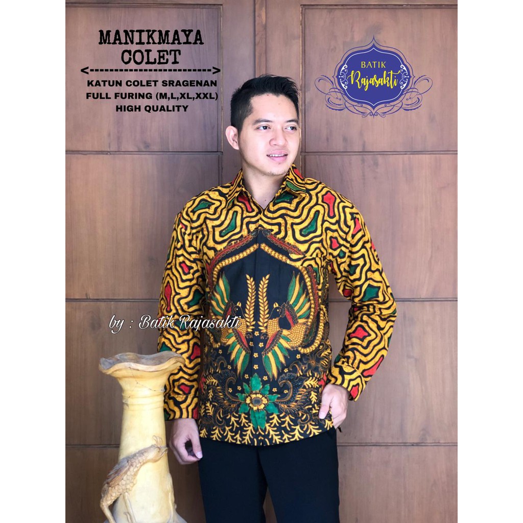 MANIKMAYA COLET RAJASAKTI KEMEJA BATIK SOLO PRIA LENGAN PANJANG LAPIS FURING ATASAN BATIK PREMIUM MODERN KATUN HALUS BAHUWIRYA  BANAMITRA BANAMITRA PUTIH BANGSAWAN BAYU PUTRA BERLIAN BIRU BHARATAYUDA BIMASENA BIRENDRA BIRU INDAH BRAHMAKERTA BRAHMAKERTA