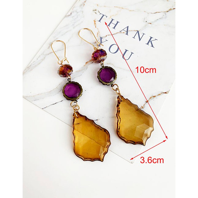 LRC Anting Tusuk Fashion Yellow Brown Alloy Resin Geometric Earrings F81881