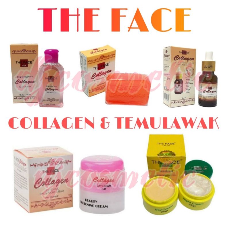 (ORI BPOM) The Face Collagen | Temulawak Cream Set Day &amp; Night 50 gr | Brightening Toner 100ml | Lightening Serum 18gr | Brightening Transparant Soap 80gr | Temulawak Cream Set Day &amp; Night | Temulawak Brightening Soap