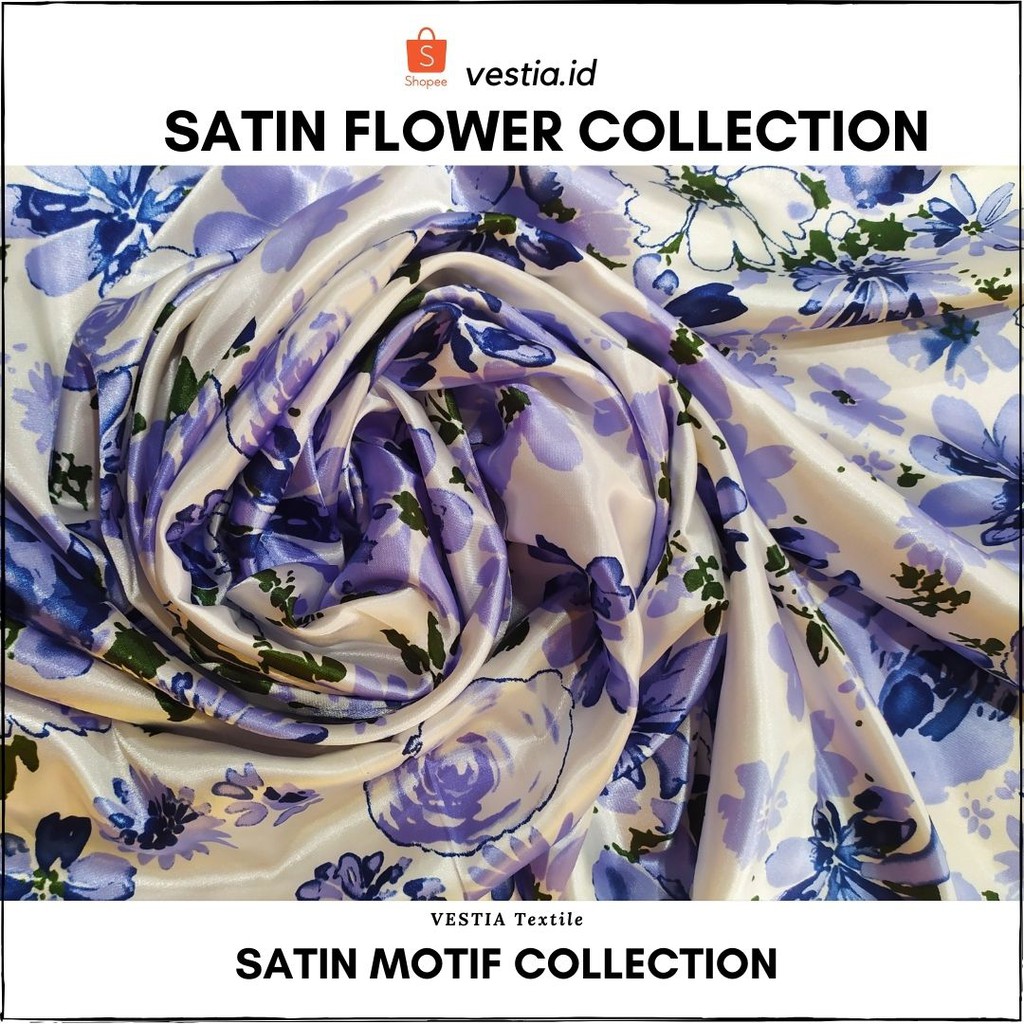 LUX KAIN SATIN MOTIF FLOWER WHITE-LILAC SUPER LEMBUT