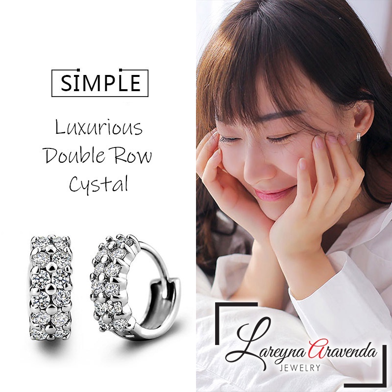 Anting Korea Wanita Perak S925 Model Luxurious Double Row Crystal AT030