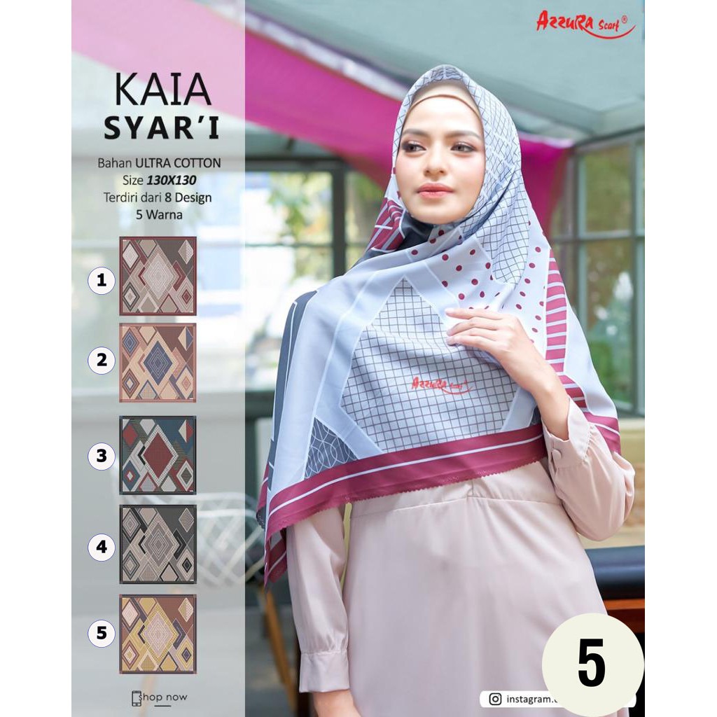 ECER Hijab Segi Empat Azzura Syari Segi 4 Jumbo Kaia Motif 5