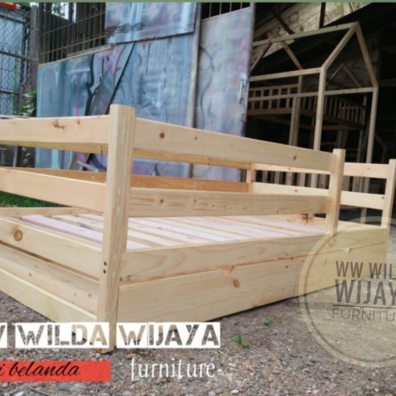 dipan anak kayu jati belanda 100x200x70 tipe laci 2 pcs