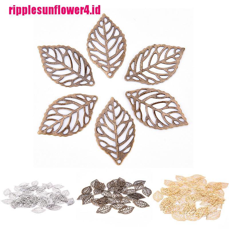 50pcs Liontin Bentuk Daun Bahan Logam Untuk Membuat Perhiasan