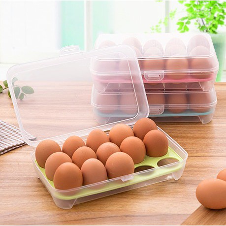 Kotak/Wadah Penyimpanan Telur Susun15 Sekat Anti Pecah - Egg Box Storage Organizer