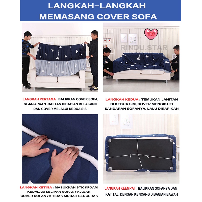 Rindu.Star Penutup Sofa Elastic Cover Sofa Bed Pattern Modern Menarik Sarung Sofa Bed One Size