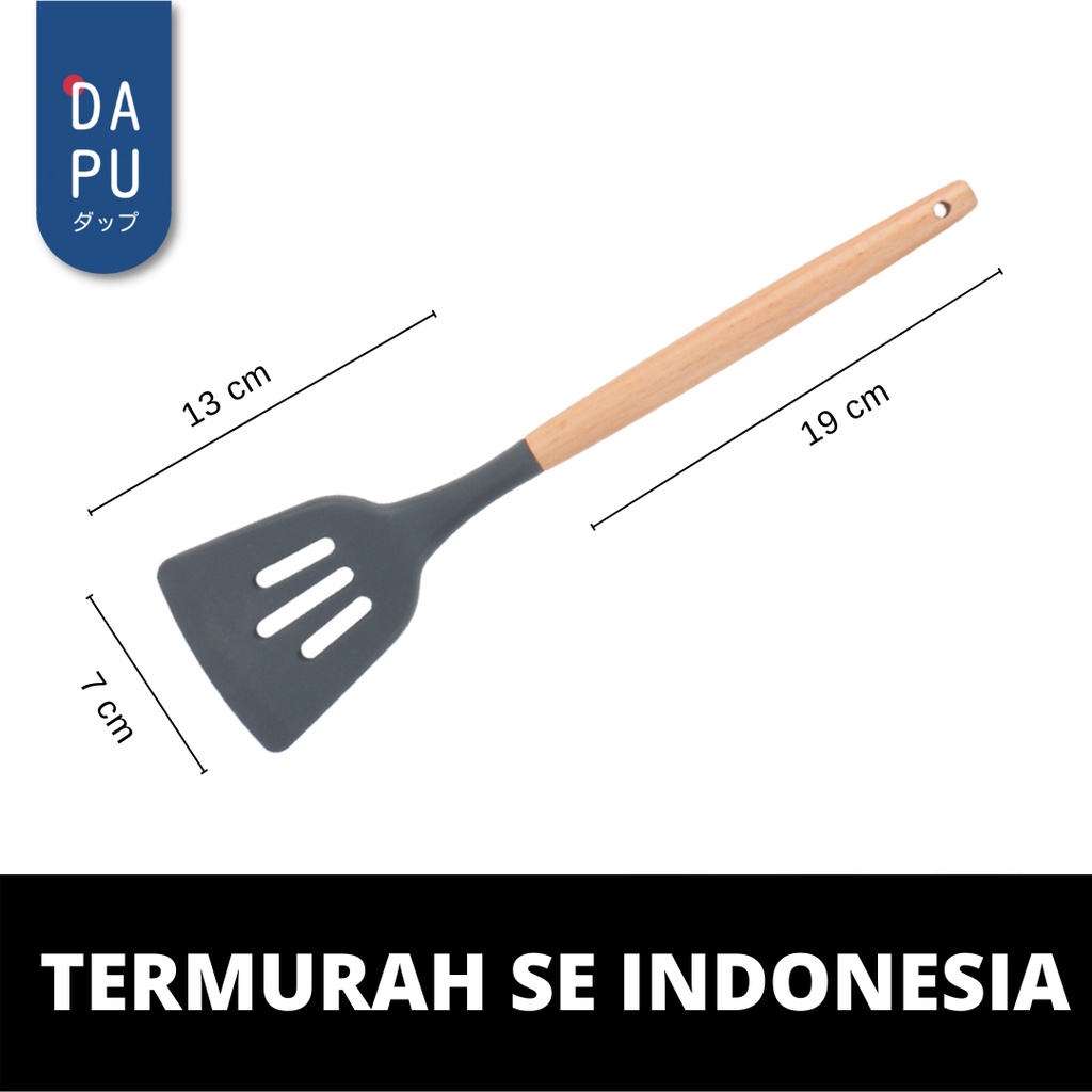 Slotted Spatula Silikon Tahan Panas / Silicone Spatula / Silicone Utensil / Silicon Slotted Turner / Wooden Spatula [HITAM]
