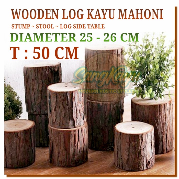 Meja kayu bulat side table bedside table kursi log meja sudut rustic 5 - TIDAK HALUS