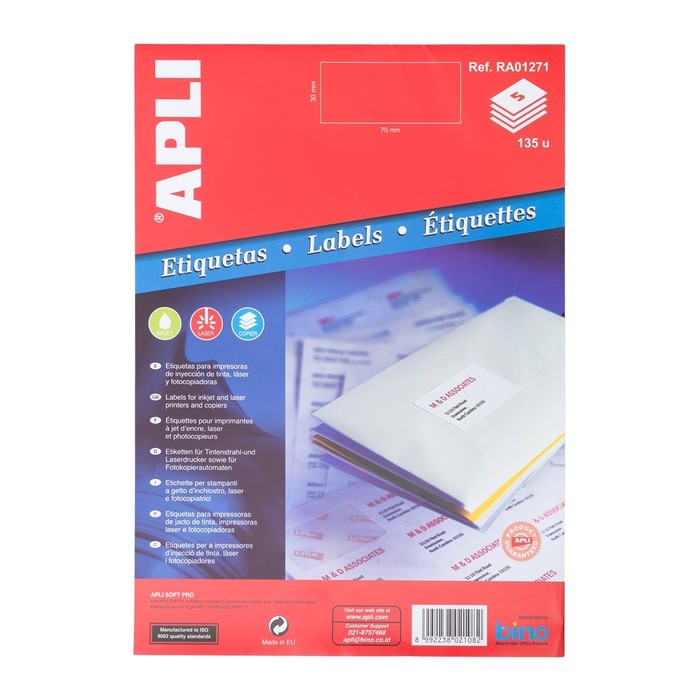 

APLI Label White Paper 70 X 30MM 135 unit ref.RA01271