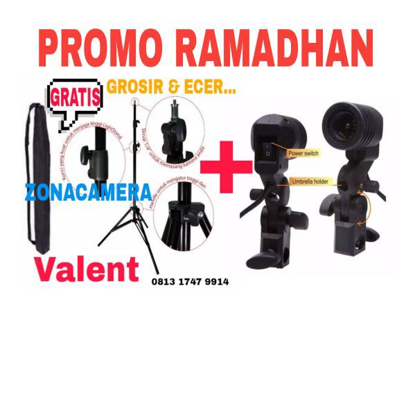 PROMO Lightstand Valent + Single Lamp Holder E27 Tripod Lampu Foto