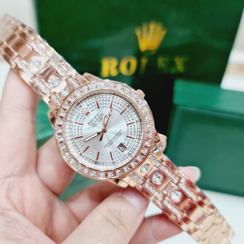 Jam Tangan Wanita Rolex Full Mutiara Terbaru M016 Fullset Sesuai Gambar Tanggal Aktif